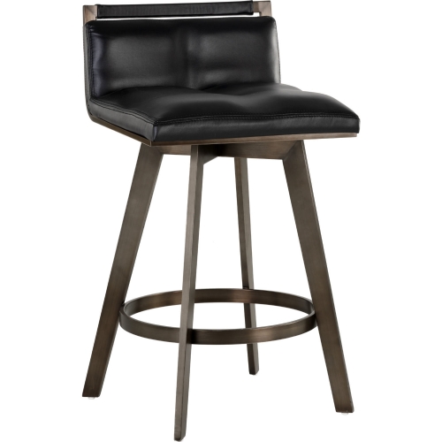 Arizona Swivel Counter Stool in Black Leatherette & Antique Brass